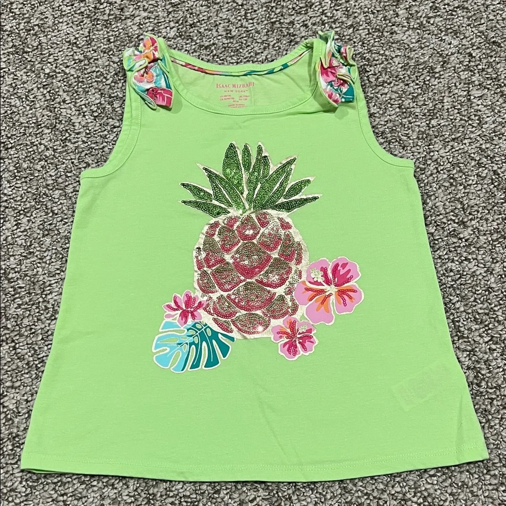 Isaac Mizrahi Green Tank Top with Pineapple Design 7-8Y